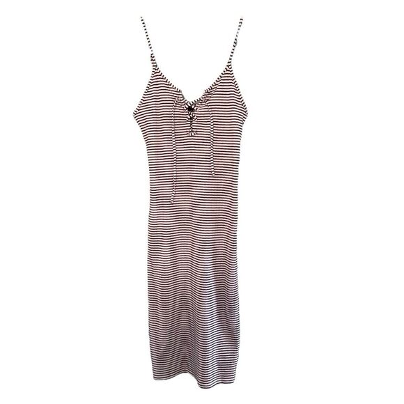 Aeropostale Lace-Up Slip Mini Dress White Black Striped Knit Sleeveless S - Picture 1 of 6